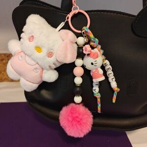 Sanrio Hello Kitty Pink Plush Pom Pom Keychain Charm